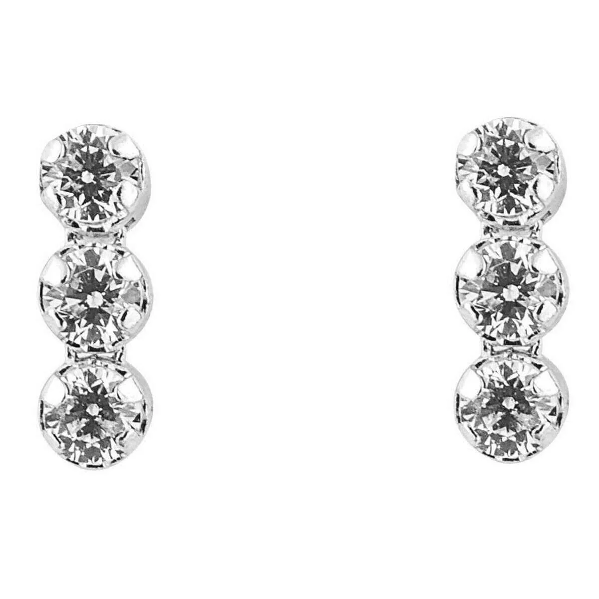 Beginnings Triple Gemstone Drop Stud Earrings - Silver
