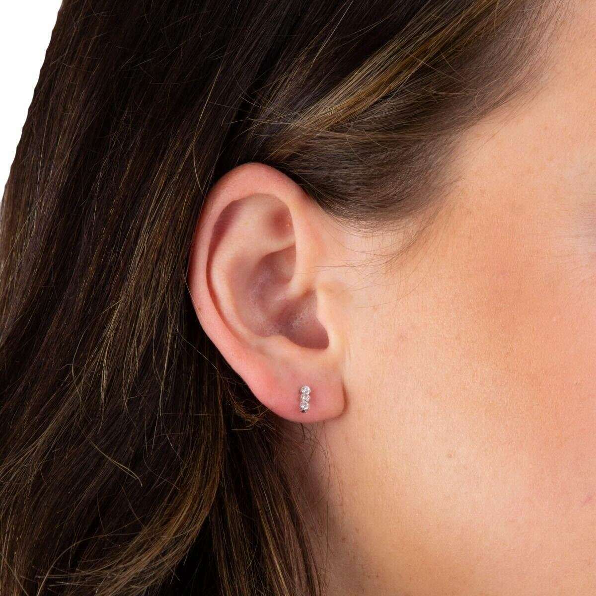 Beginnings Triple Gemstone Drop Stud Earrings - Silver - Image 2