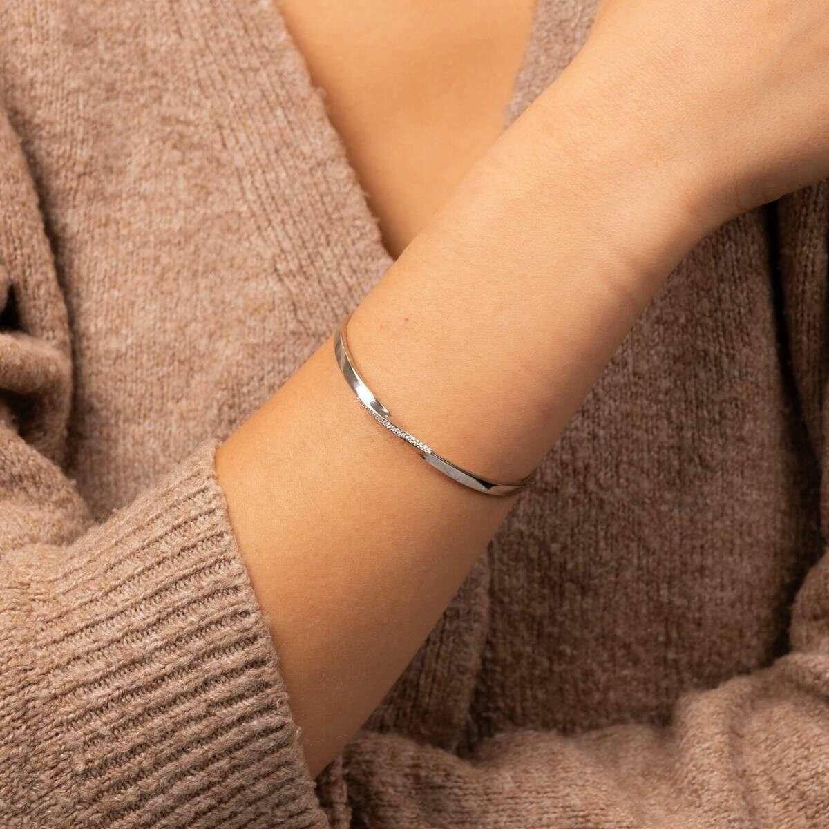Beginnings Twist Open CZ Bangle - Silver - Image 2
