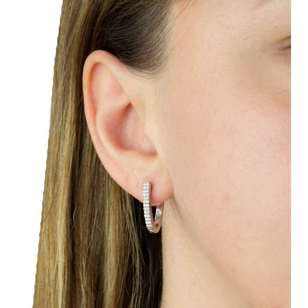 Beginnings U Shaped Hinged Gemstone Hoop Earrings - Silver - Image 2
