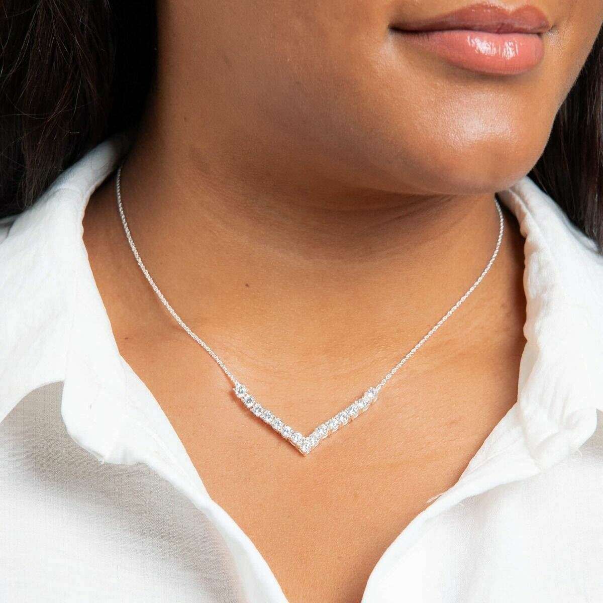 Beginnings V Shape Statement Necklace - Silver - Image 2