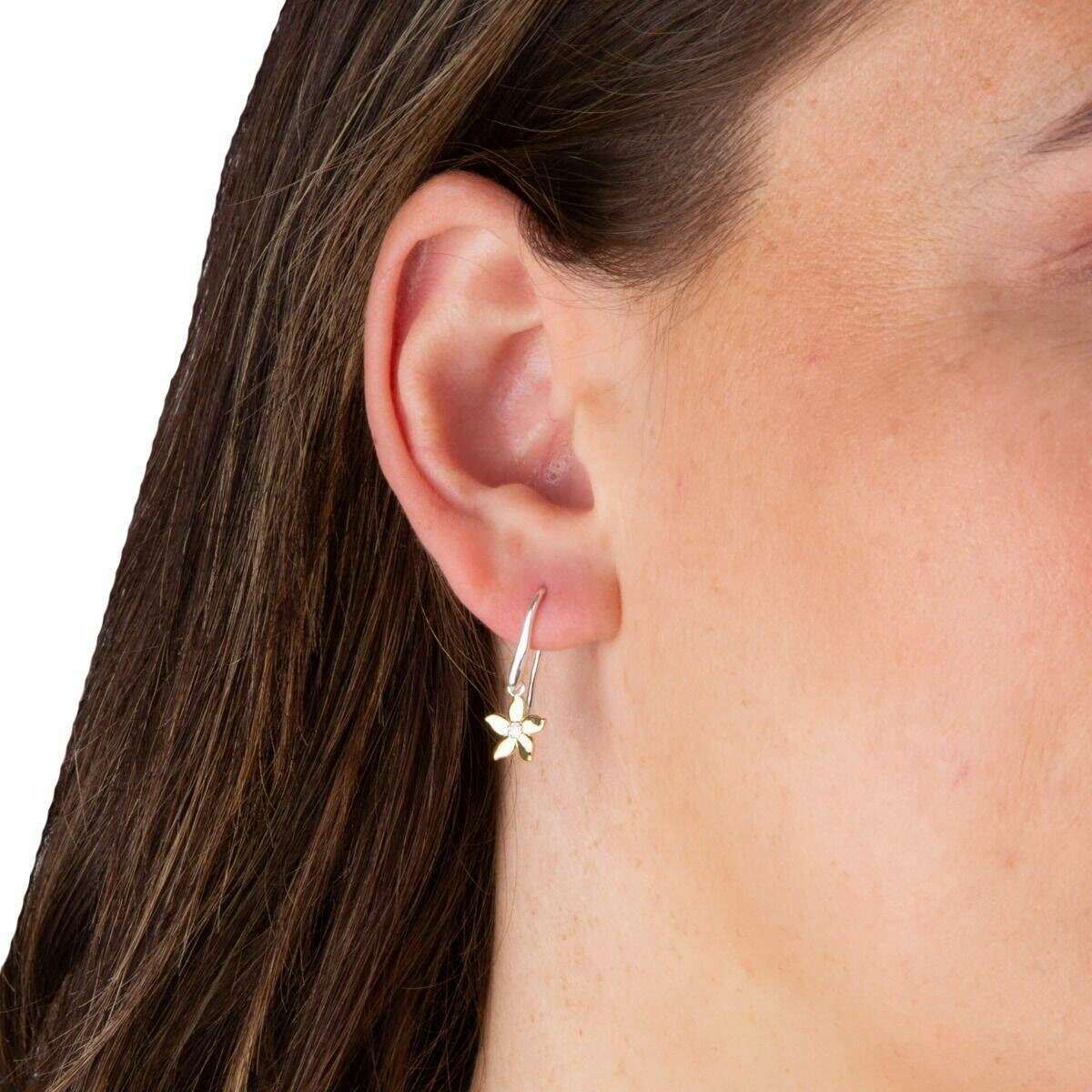 Beginnings Yellow Gold Plating Jasmine Flower Drop Earrings - Gold/Silver - Image 2