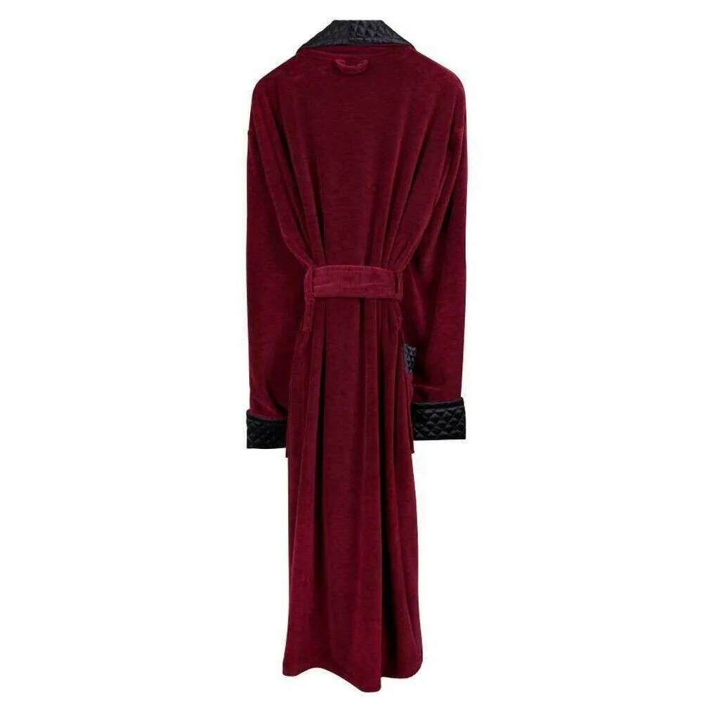 Bown of London Astor Luxury Cotton Long Velvet Smoking Jacket - Burgundy - Image 2