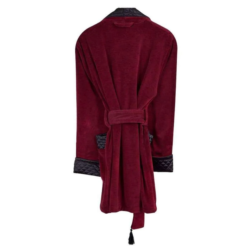 Bown of London Belgravia Luxury Cotton Short Velvet Smoking Jacket - Burgundy - Image 2