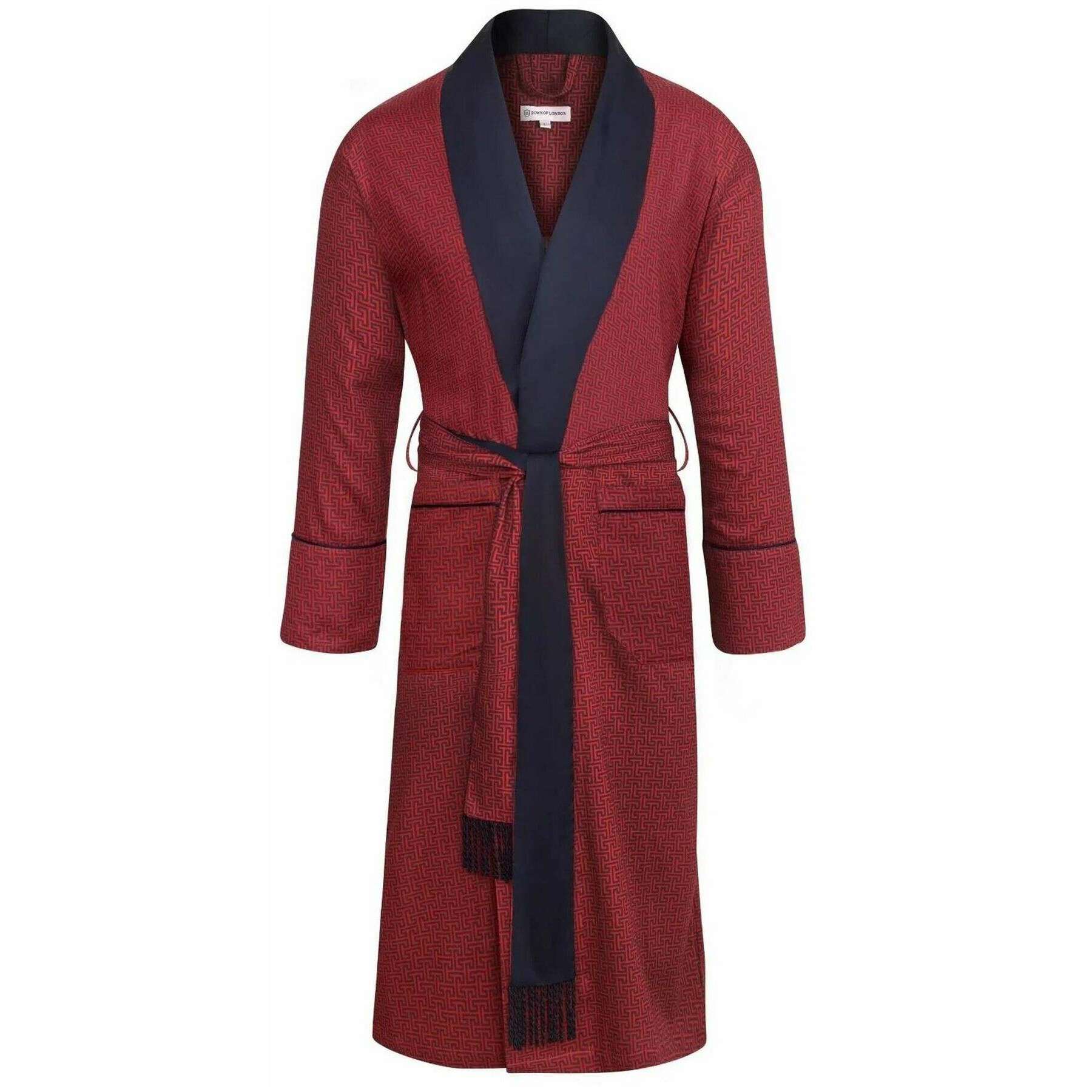Bown of London Cambridge Lightweight Dressing Gown - Burgundy Labyrinth