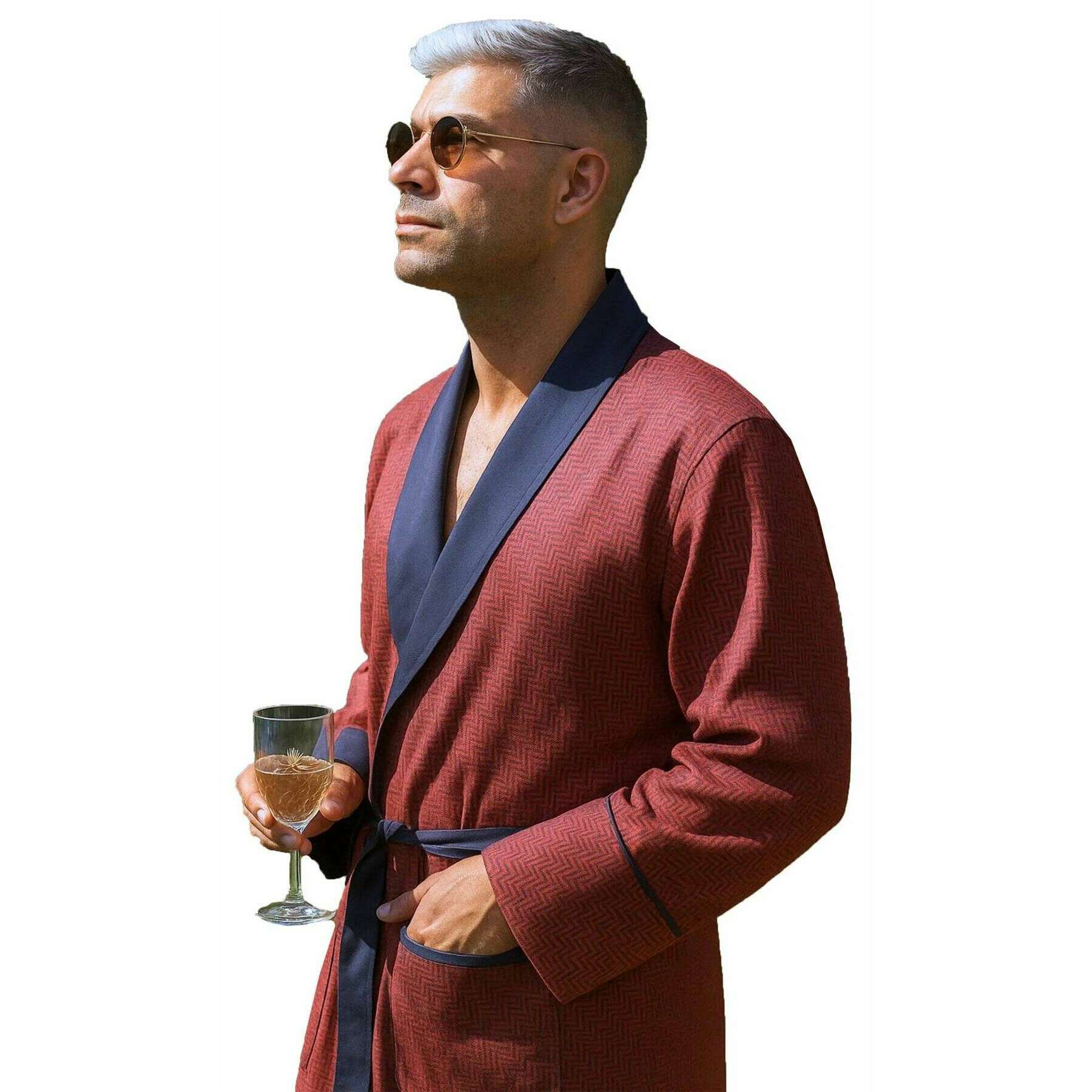 Bown of London Cambridge Lightweight Dressing Gown - Burgundy Labyrinth - Image 4