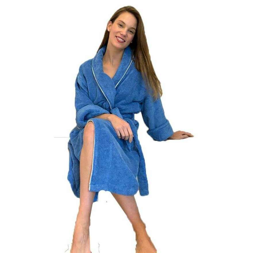 Bown of London Cancun Towelling Dressing Gown - Blue - Image 4