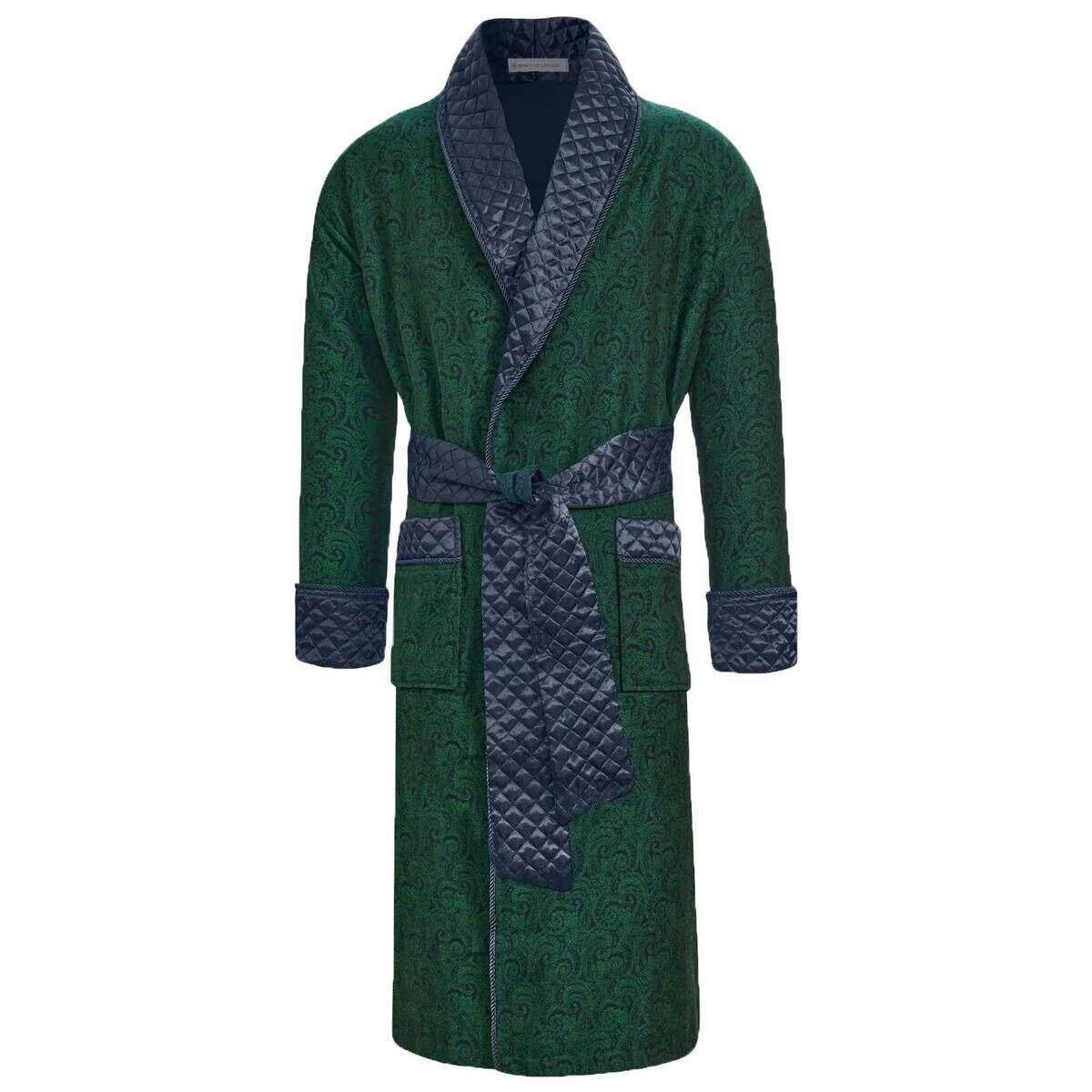 Bown of London Connaught Long Smoking Jacket - Green/Navy