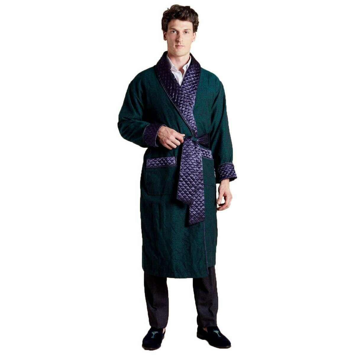 Bown of London Connaught Long Smoking Jacket - Green/Navy - Image 3