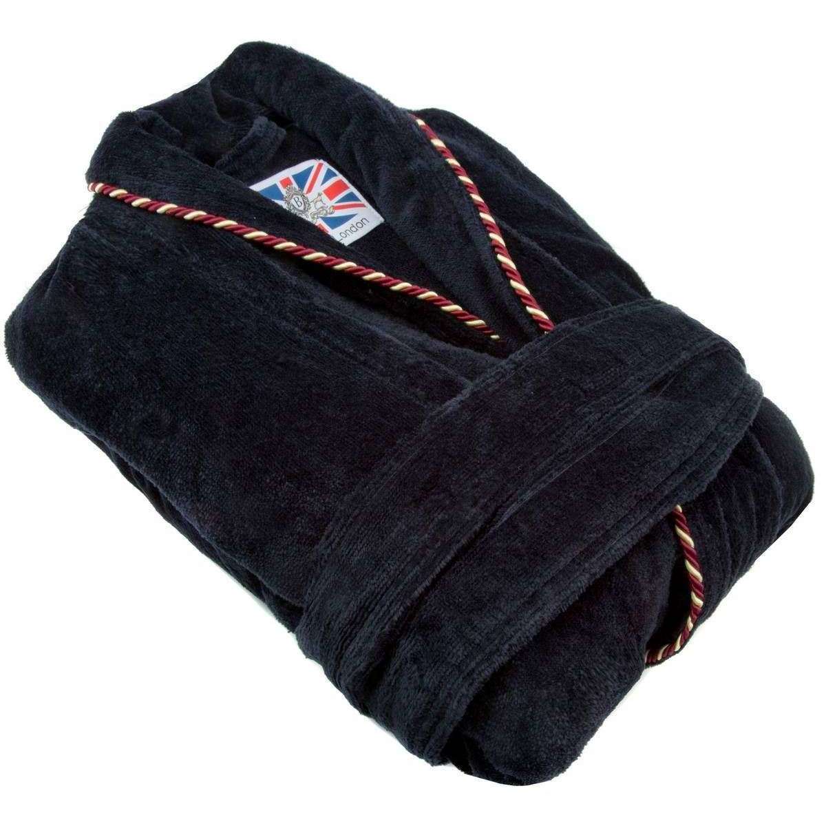 Bown of London Duchess Plain Velour Dressing Gown - Navy - Image 4