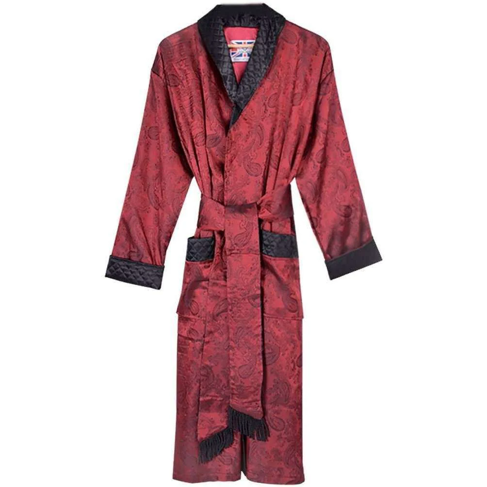 Bown of London Gable Long Smoking Jacket - Claret Burgundy