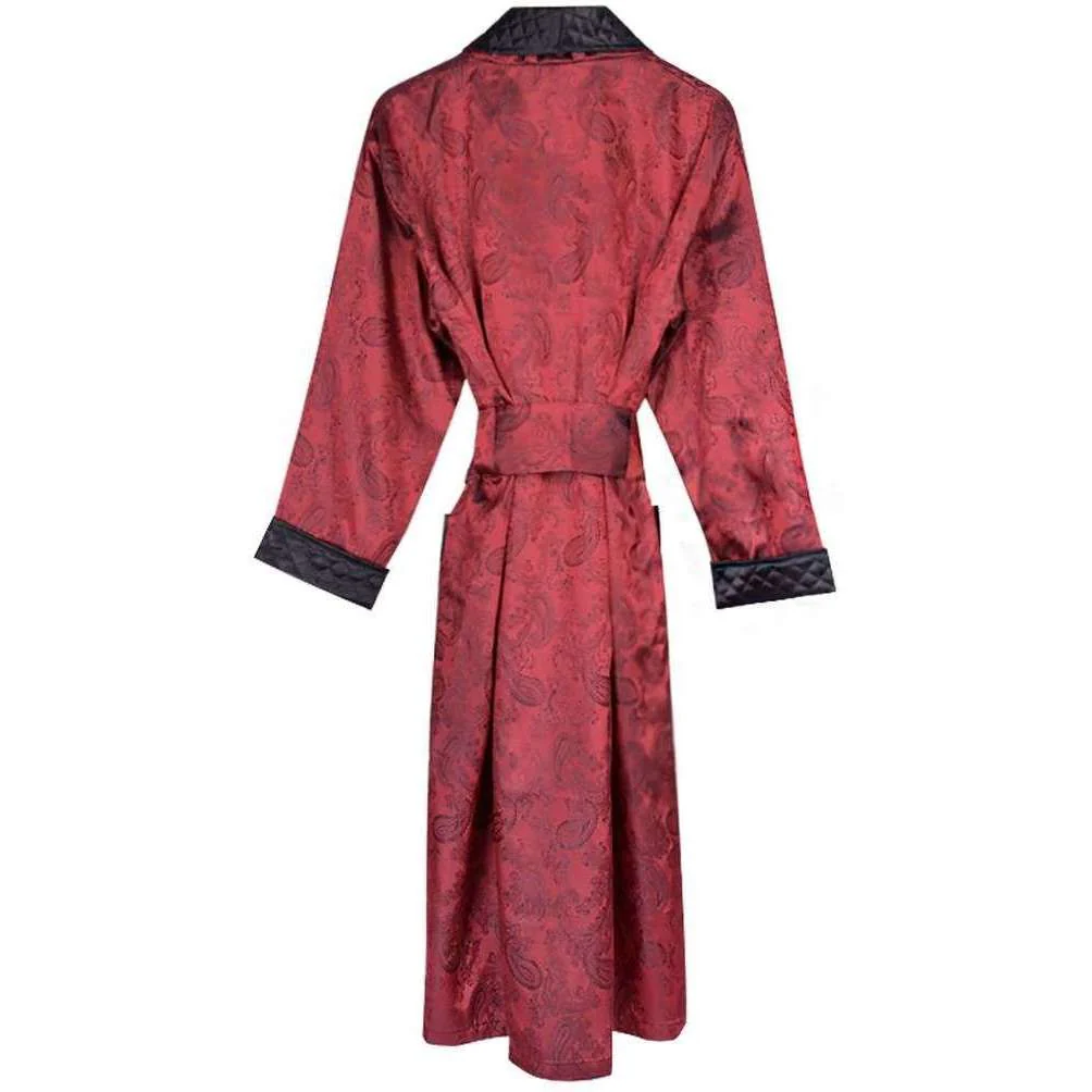 Bown of London Gable Long Smoking Jacket - Claret Burgundy - Image 2