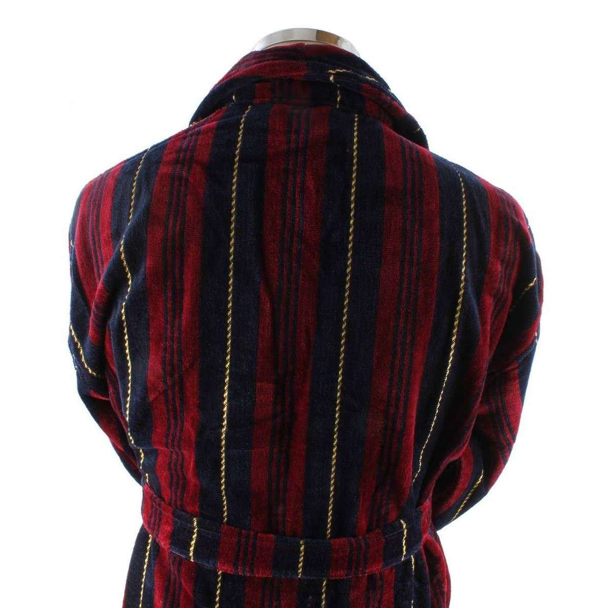 Bown of London Marchand Egyptian Cotton Velour Dressing Gown - Wine/Navy/Gold - Image 2