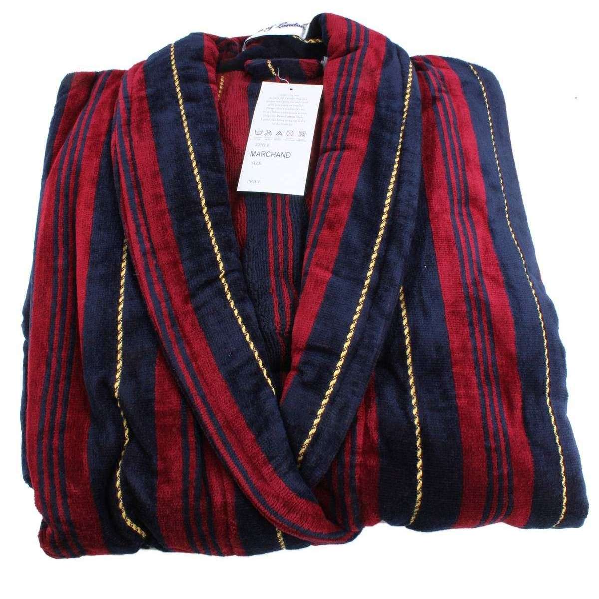 Bown of London Marchand Egyptian Cotton Velour Dressing Gown - Wine/Navy/Gold - Image 3