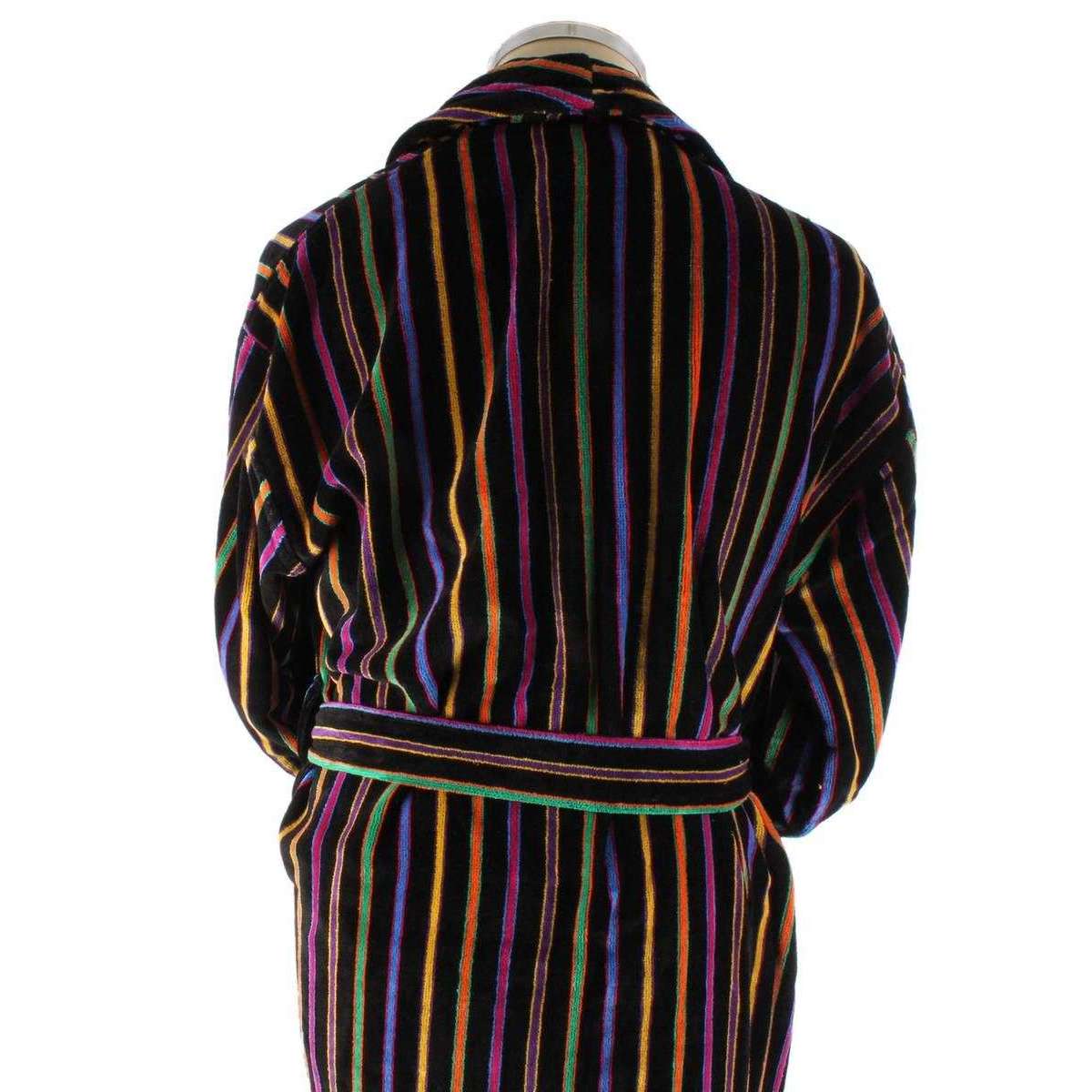 Bown of London Mozart Bold Primary Striped Cotton Velour Dressing Gown - Black/Multi-colour - Image 2