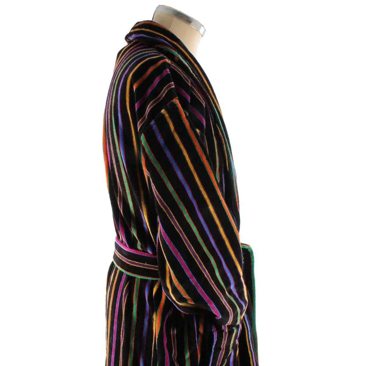 Bown of London Mozart Bold Primary Striped Cotton Velour Dressing Gown - Black/Multi-colour - Image 3
