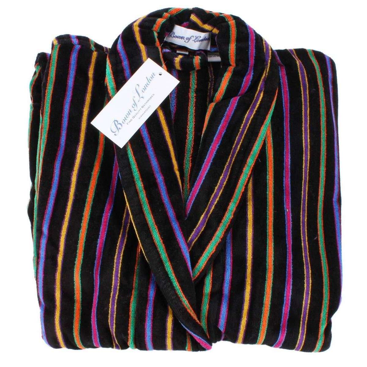Bown of London Mozart Bold Primary Striped Cotton Velour Dressing Gown - Black/Multi-colour - Image 5