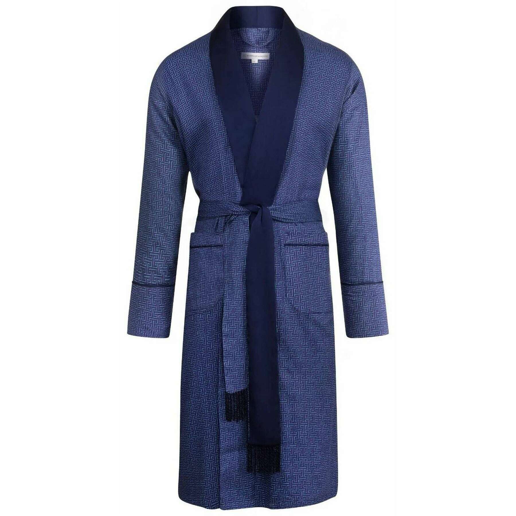 Bown of London Oxford Lightweight Dressing Gown - Blue Labyrinth