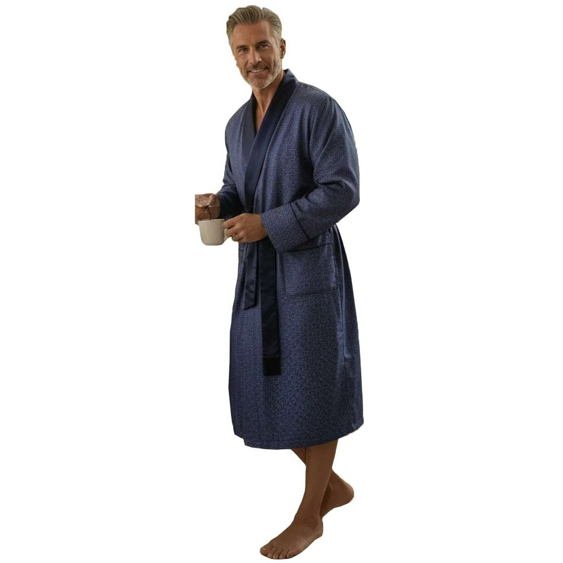 Bown of London Oxford Lightweight Dressing Gown - Blue Labyrinth - Image 4