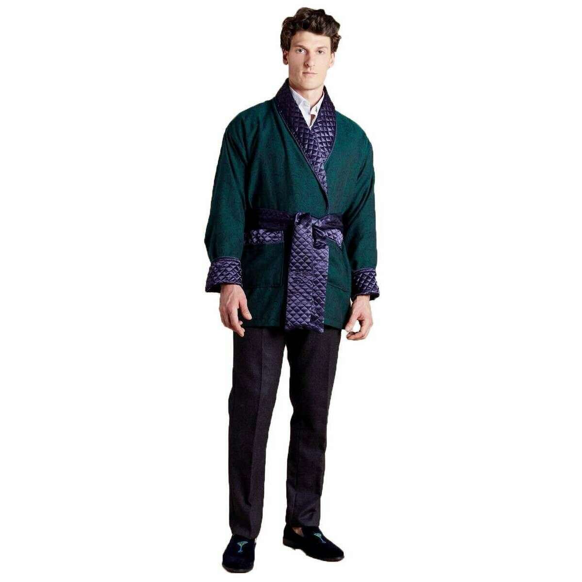 Bown of London Russborough Short Smoking Jacket - Green/Navy - Image 3