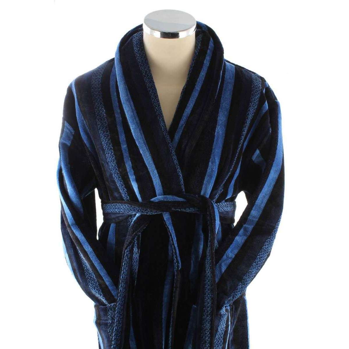 Bown of London Salcombe Egyptian Cotton Velour Dressing Gown - Blue/Navy - Image 5