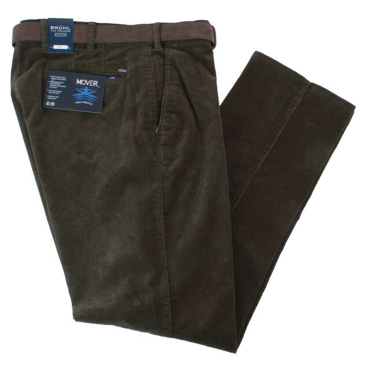 BRUHL Parma B Giza Cotton Fine Cord Trousers - Dark Green - Image 2
