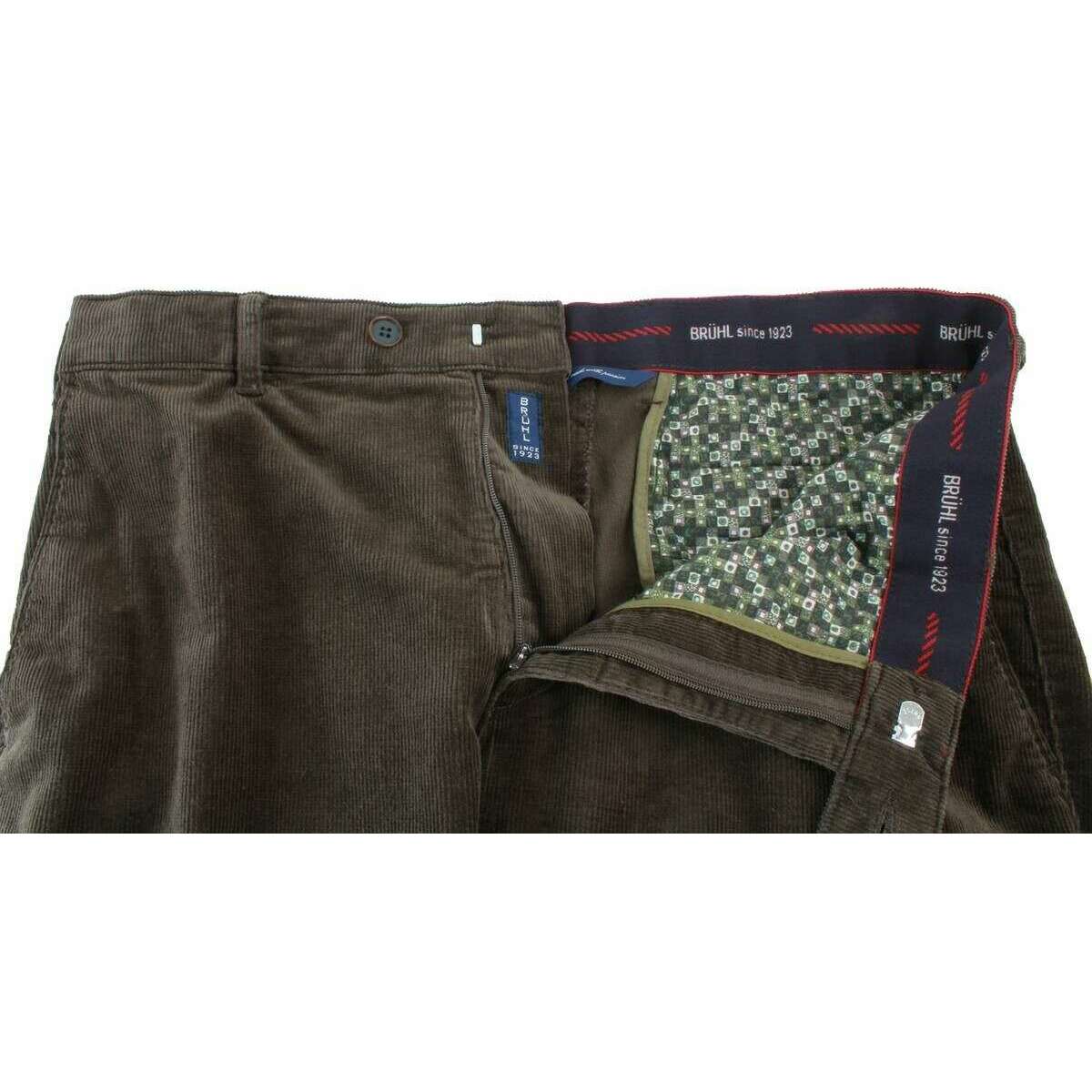 BRUHL Parma B Giza Cotton Fine Cord Trousers - Dark Green - Image 5