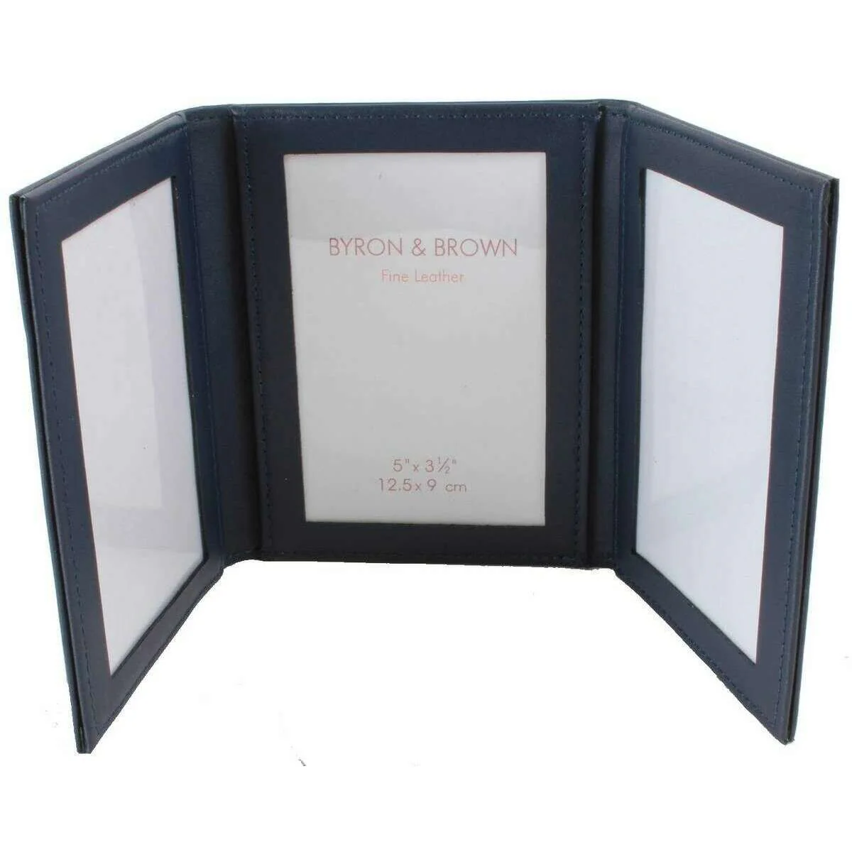 Byron and Brown Folding Nappa Leather 3 Fold 5 x 3.5 Travel Frame - Navy - Image 3