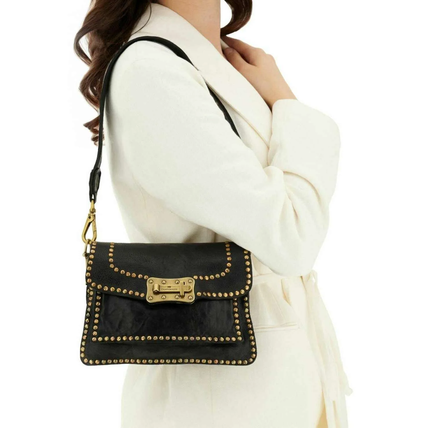 Campomaggi Agnese Stud Crossbody Bag - Black - Image 6