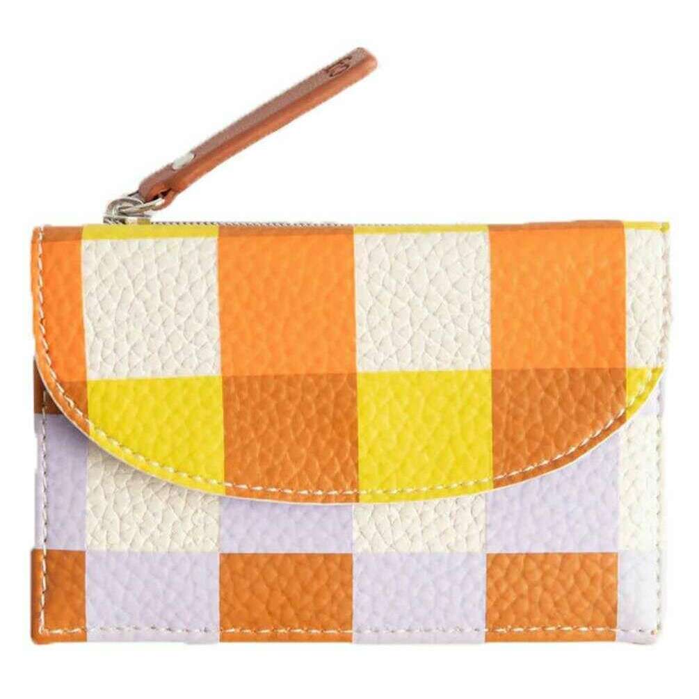 Caroline Gardner Check Cardholder Coin Purse - Pink/White/Orange