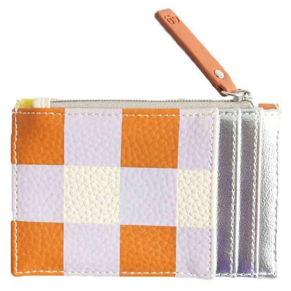 Caroline Gardner Check Cardholder Coin Purse - Pink/White/Orange - Image 2