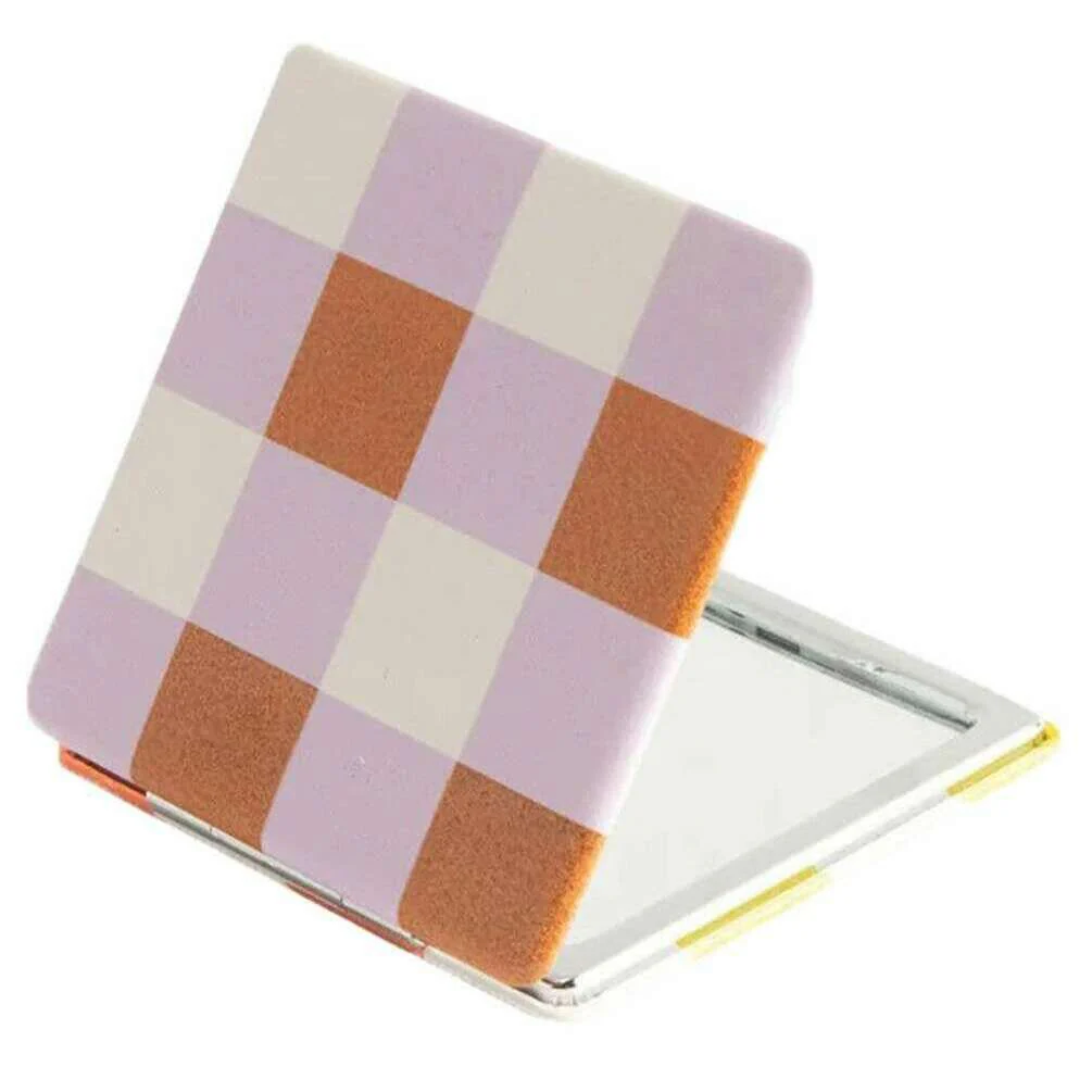 Caroline Gardner Check Square Pocket Mirror - Pink/White/Orange