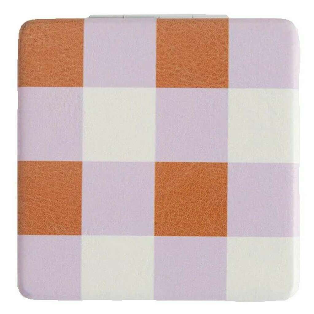 Caroline Gardner Check Square Pocket Mirror - Pink/White/Orange - Image 2