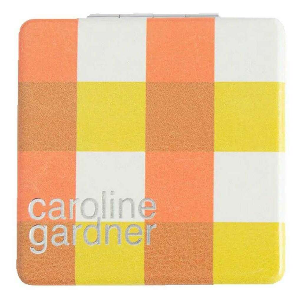 Caroline Gardner Check Square Pocket Mirror - Pink/White/Orange - Image 3