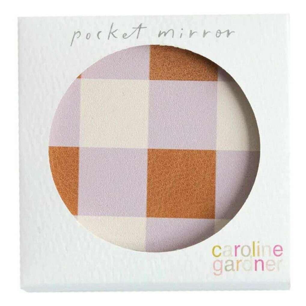 Caroline Gardner Check Square Pocket Mirror - Pink/White/Orange - Image 4