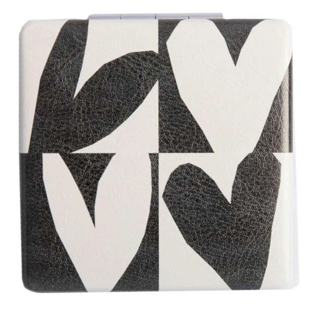 Caroline Gardner Checkmate Hearts Square Pocket Mirror - Black/White - Image 2