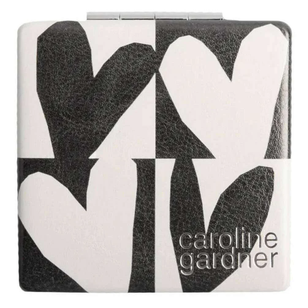 Caroline Gardner Checkmate Hearts Square Pocket Mirror - Black/White - Image 3