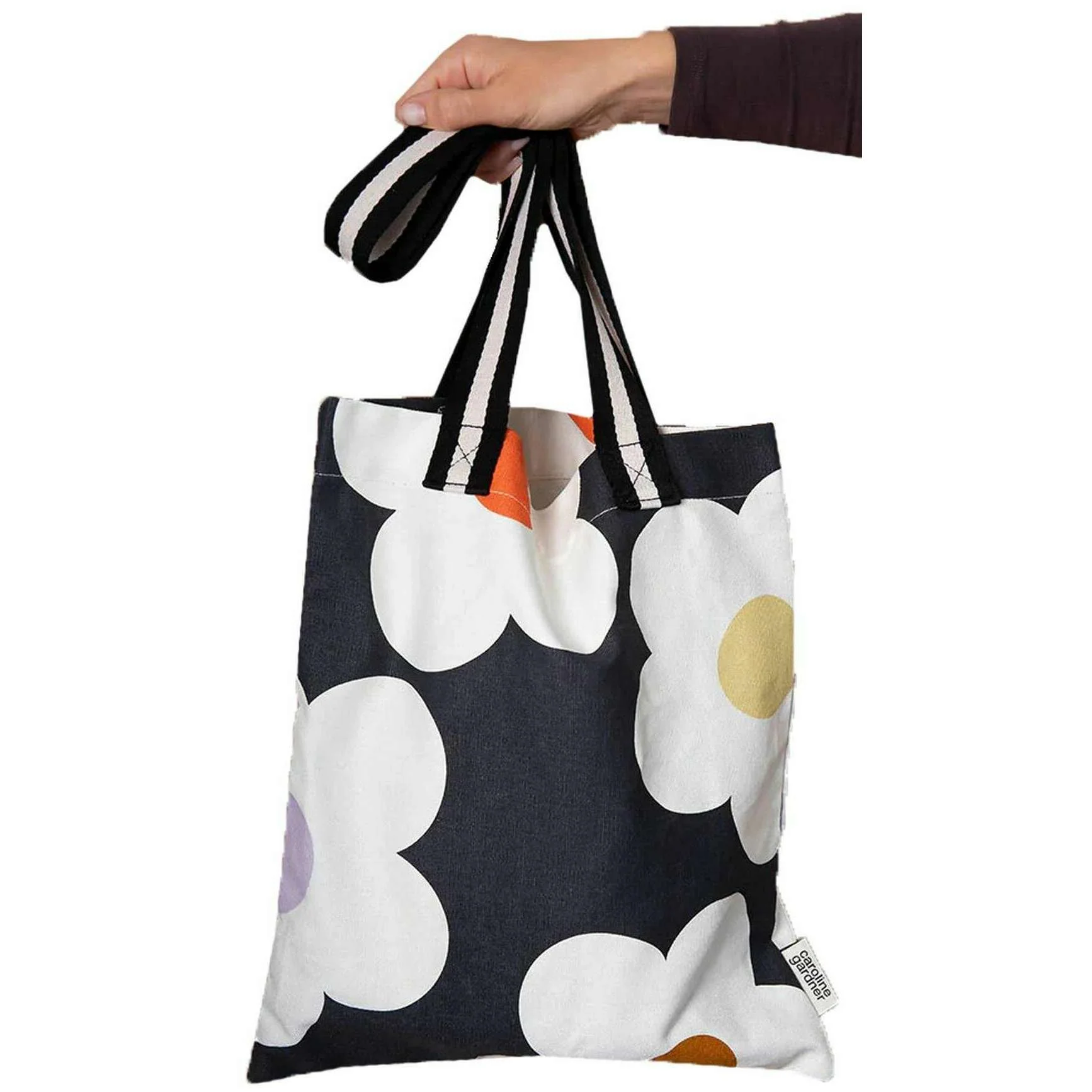 Caroline Gardner Flower Book Bag - Charcoal Black/White - Image 3