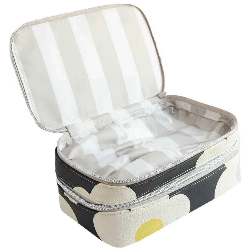 Caroline Gardner Flower Makeup Bag - Charcoal Black/White - Image 3