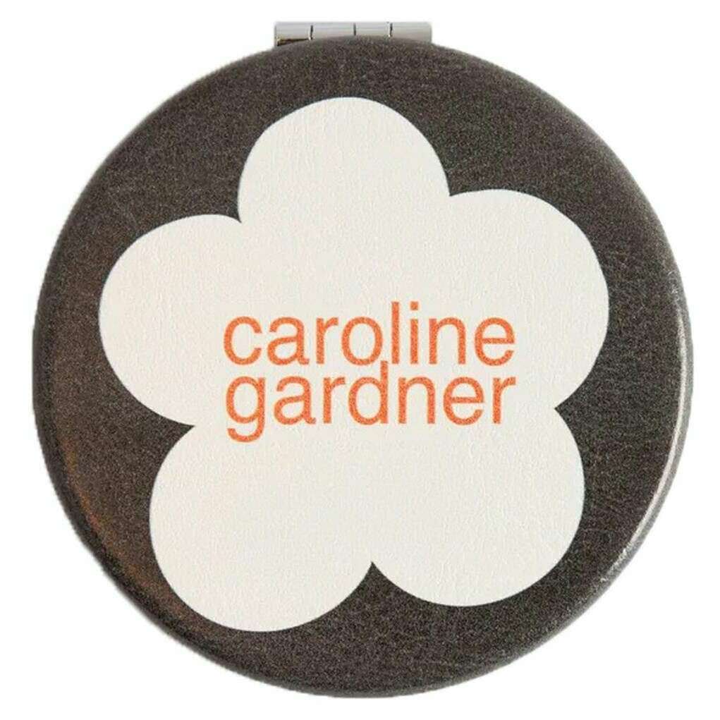 Caroline Gardner Flower Round Pocket Mirror - Charcoal Black - Image 3