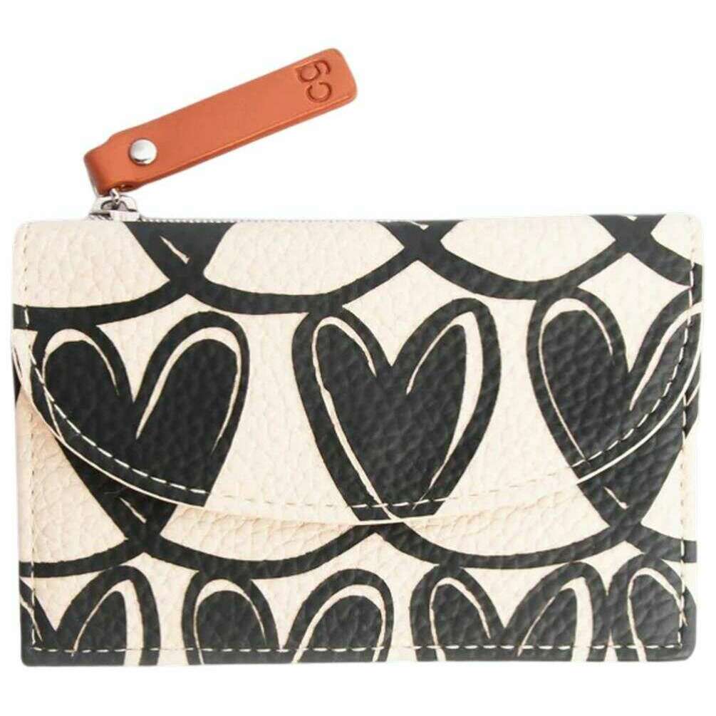 Caroline Gardner Mono Linked Hearts Card Holder Coin Purse - Black/Cream
