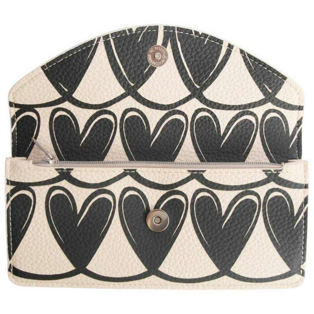 Caroline Gardner Mono Linked Hearts Long Envelope Purse - Black/Cream - Image 3