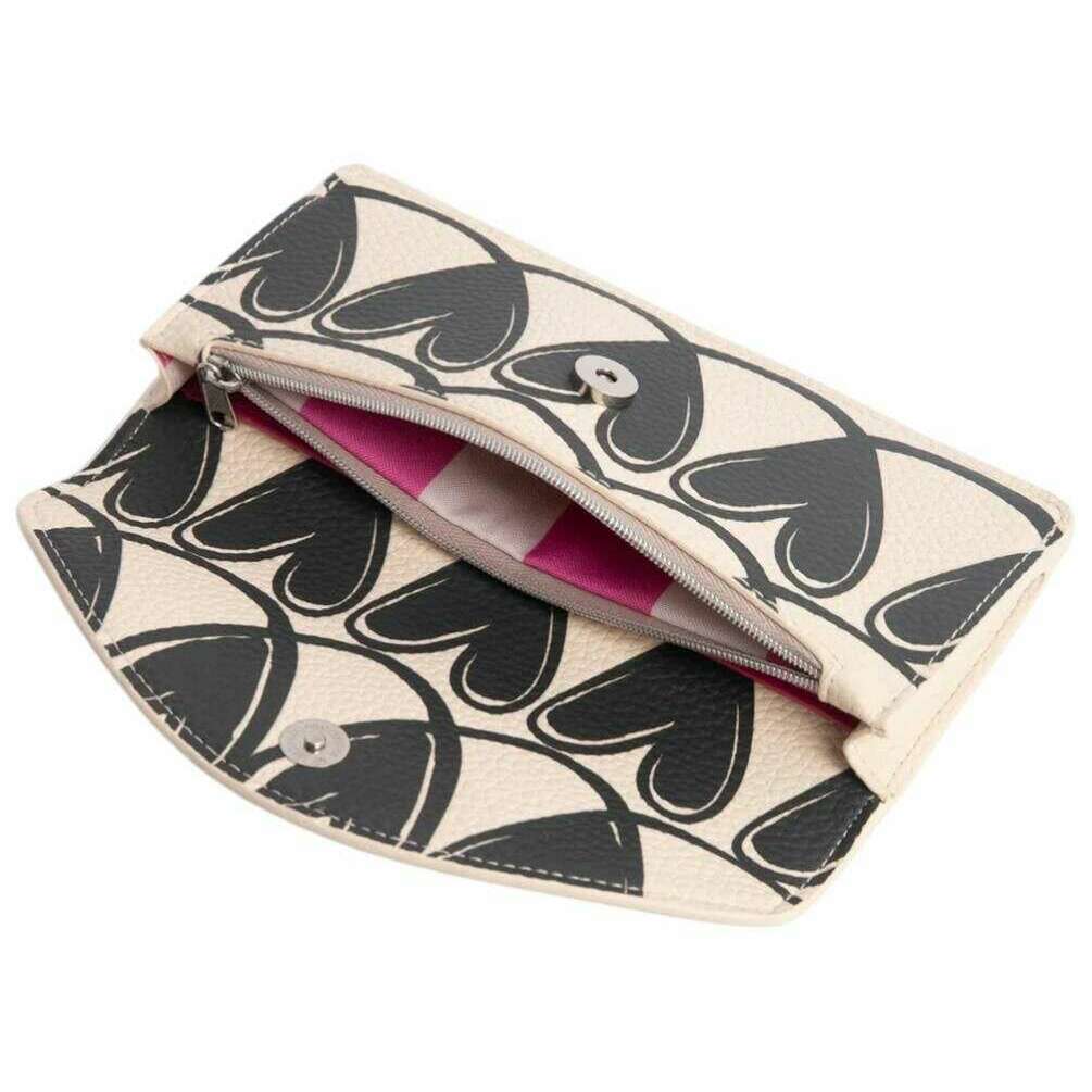Caroline Gardner Mono Linked Hearts Long Envelope Purse - Black/Cream - Image 4