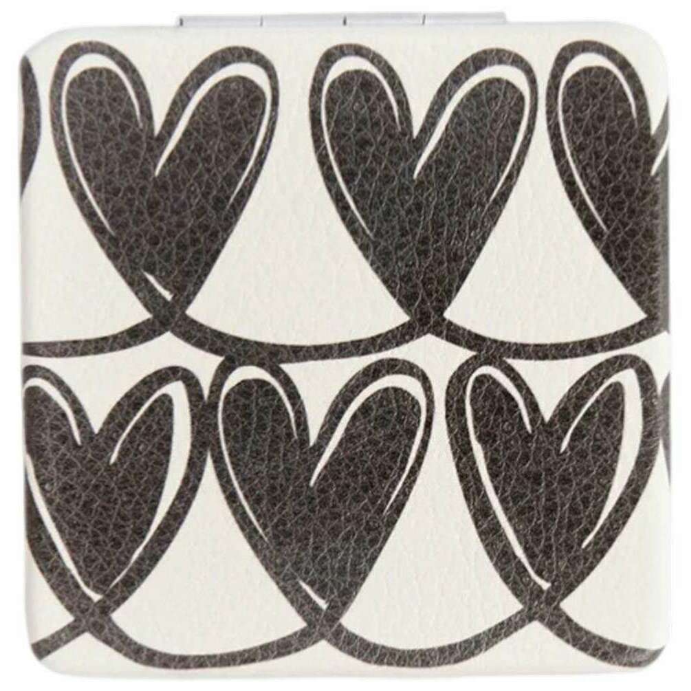 Caroline Gardner Mono Linked Hearts Square Pocket Mirror - Cream/Black - Image 2