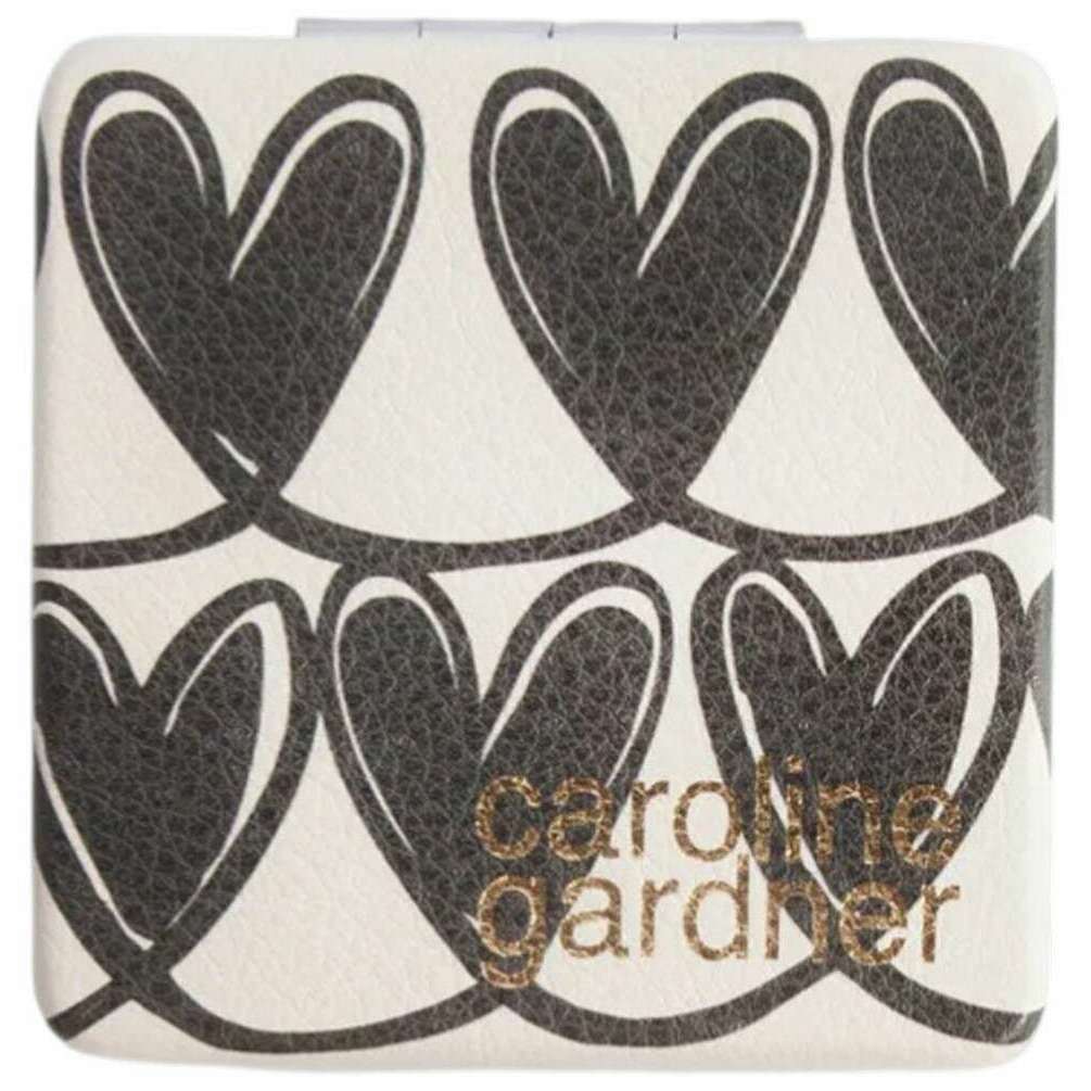 Caroline Gardner Mono Linked Hearts Square Pocket Mirror - Cream/Black - Image 3