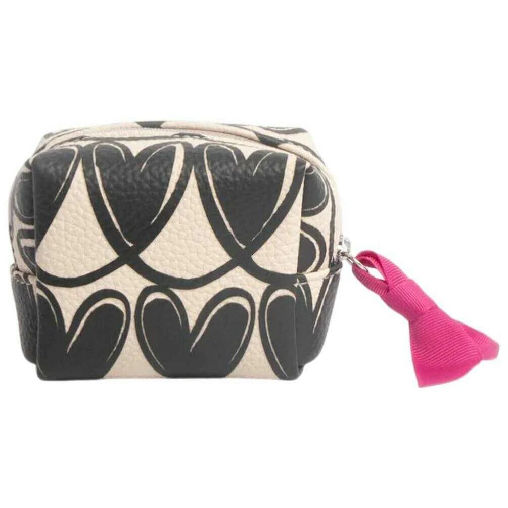 Caroline Gardner Mono Linked Hearts Ultra Mini Cube Cosmetic Bag - Black/Cream