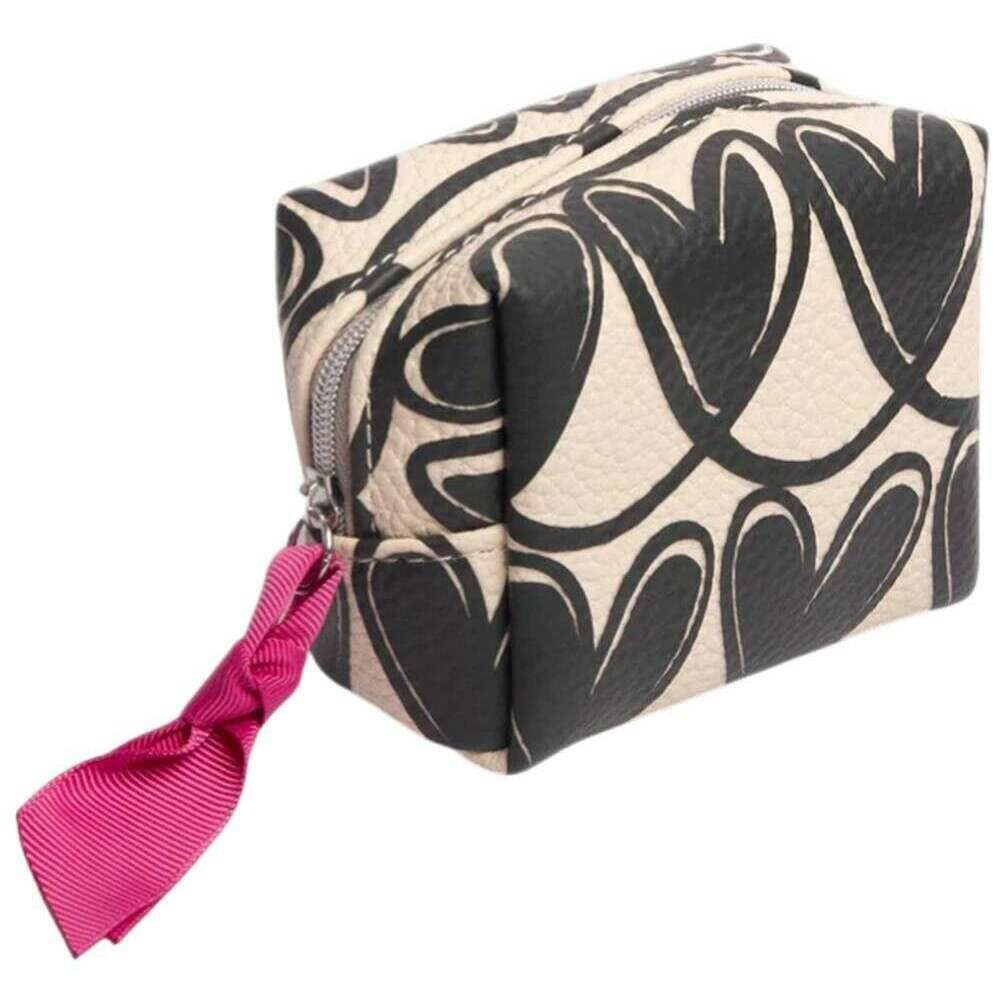 Caroline Gardner Mono Linked Hearts Ultra Mini Cube Cosmetic Bag - Black/Cream - Image 2