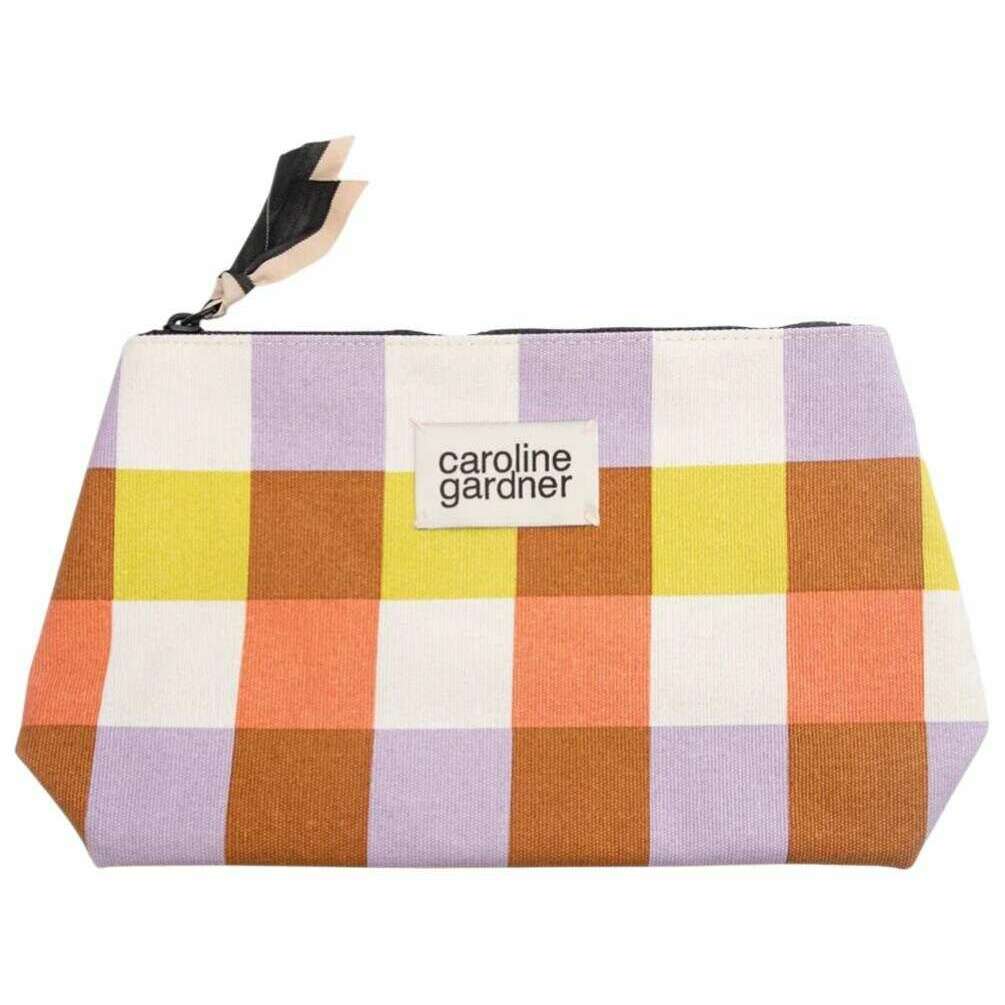 Caroline Gardner Multi Check Canvas Beauty Bag - White/Purple/Orange