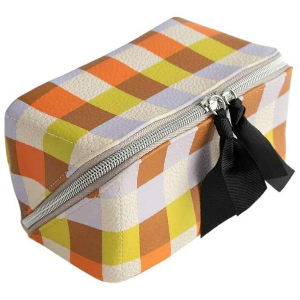 Caroline Gardner Multi Check Diagonal Wash Bag - White/Purple/Orange - Image 2