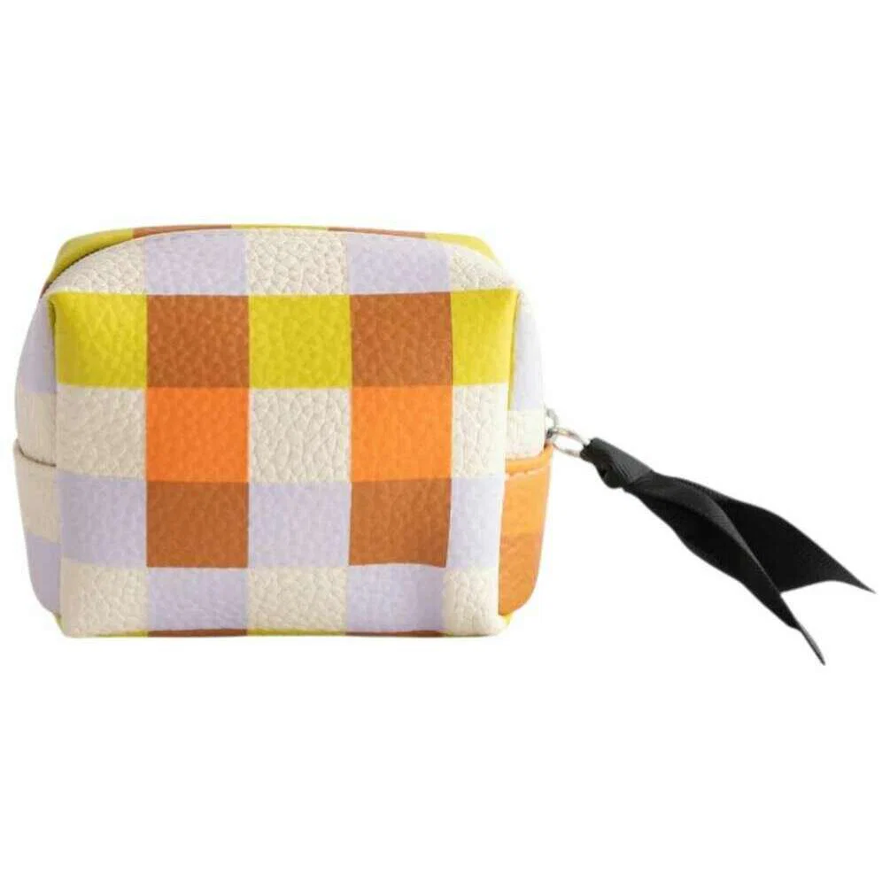 Caroline Gardner Multi Check Ultra Mini Cube Cosmetic Bag - White/Purple/Orange